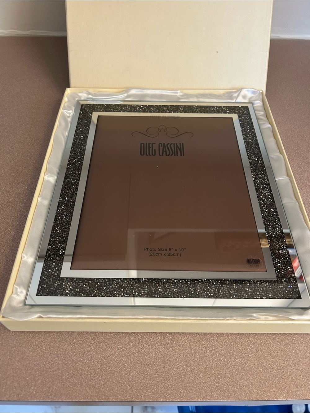 Oleg Cassini Crystal Hematite Picture Frame in Hematite Finish
